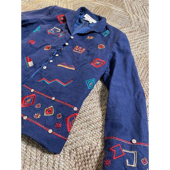 VTG. Norm Thompson Silk Blend Embroidered Jacket Size Med - Picture 2 of 7